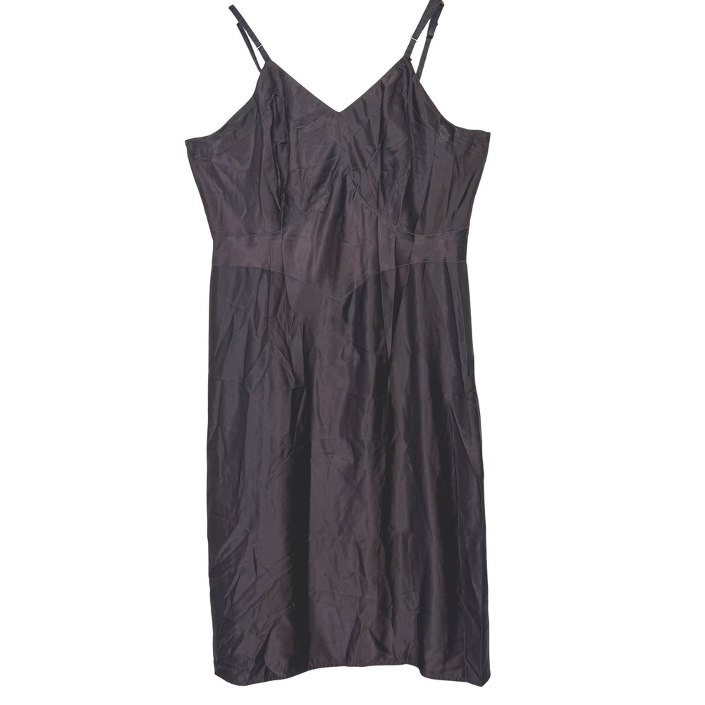 Vintage 1950s Bur-Mil Lingerie Satin Slip Dress Size 40 Chocoloate Brown‎ Midi